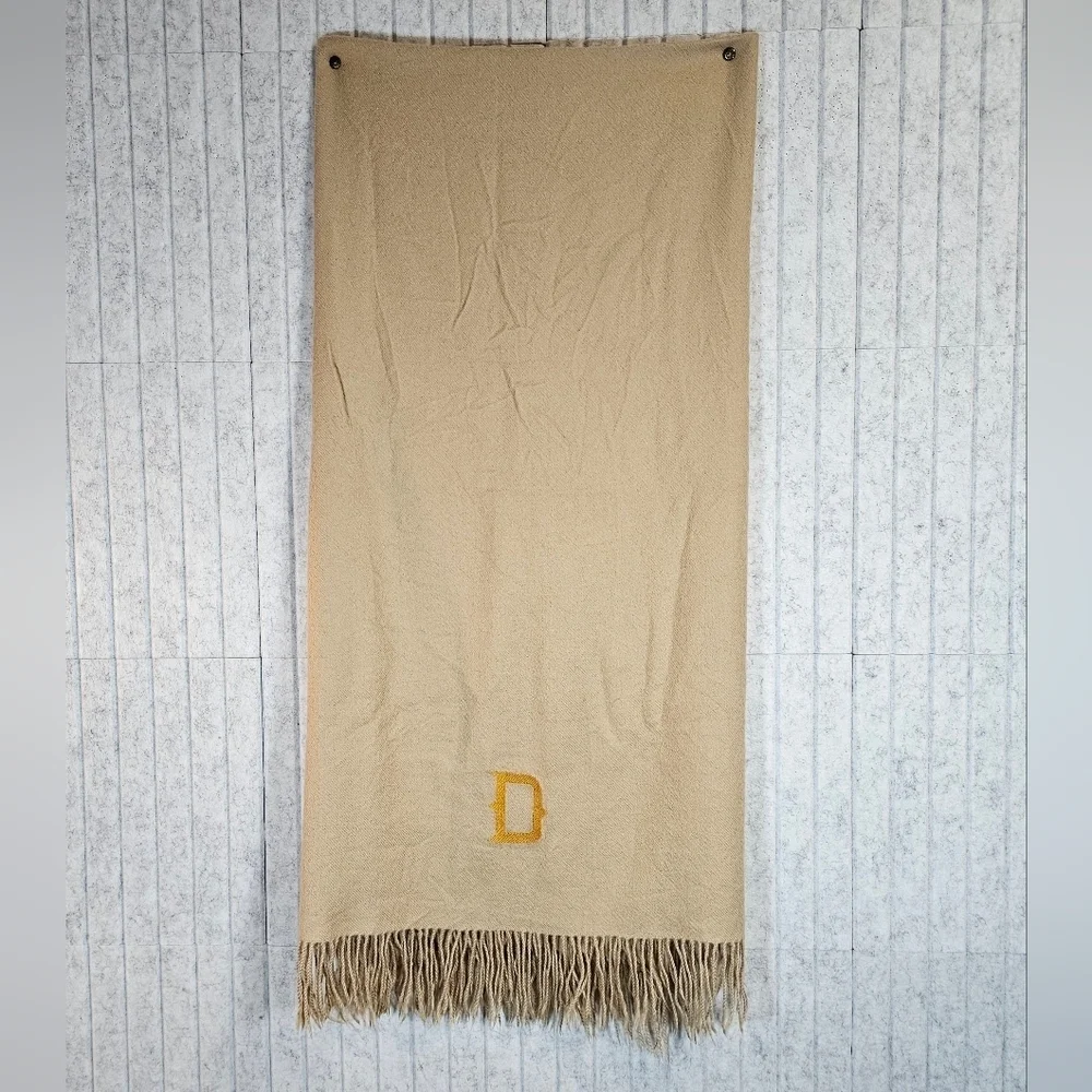 Alpaca Throw Blanket Fringe Tan Monogram D Luxury Soft Warm